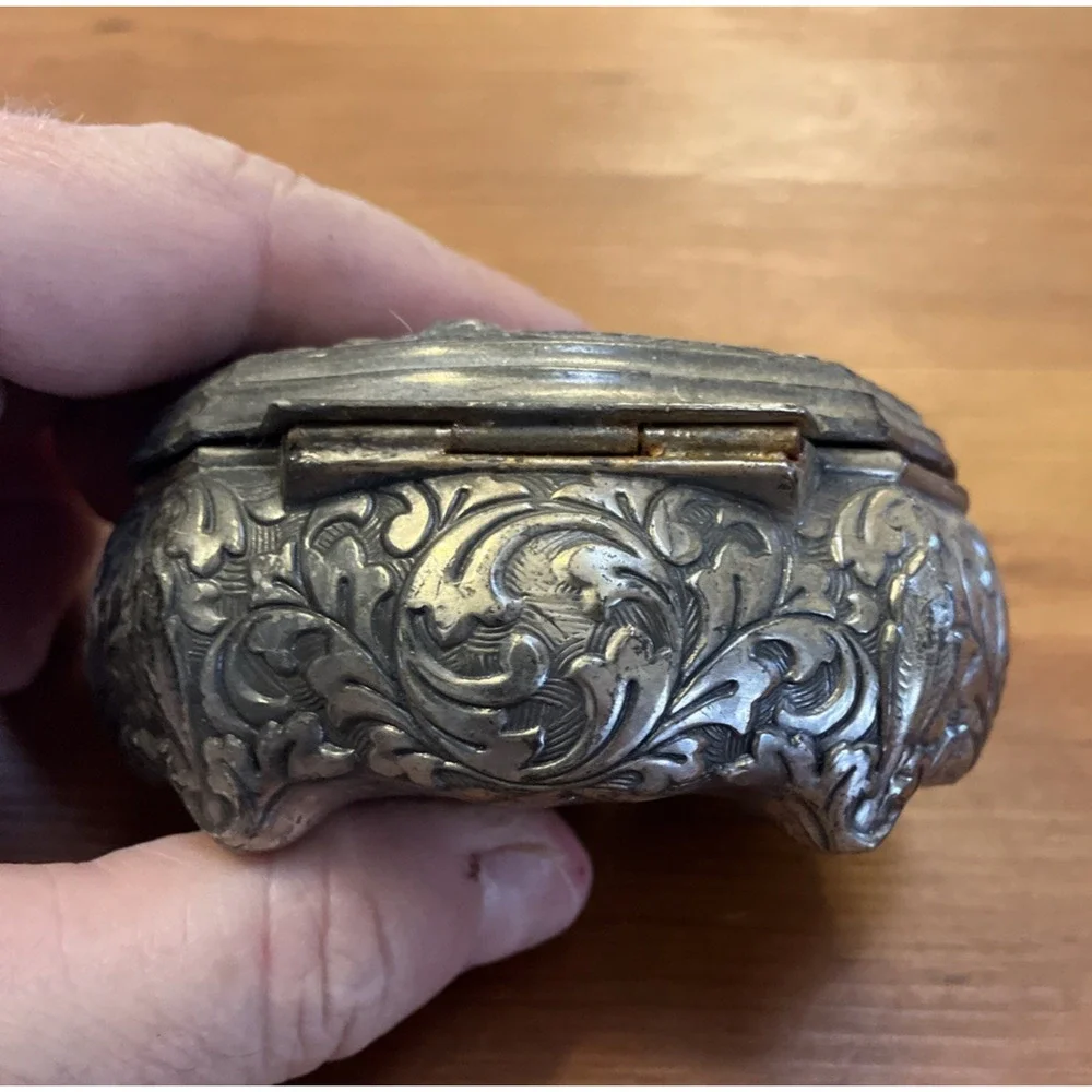 Vtg Ornate Silvertone Finish Musical Cherubs Angels Jewelry Box Rings Trinkets